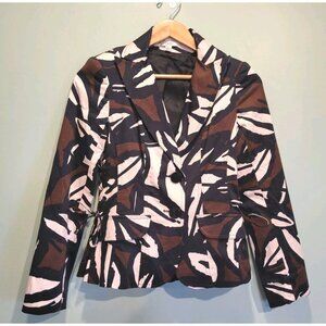 Vtg Cache Black Brown Geometric Artsy Lined Blazer Jacket Sz XS